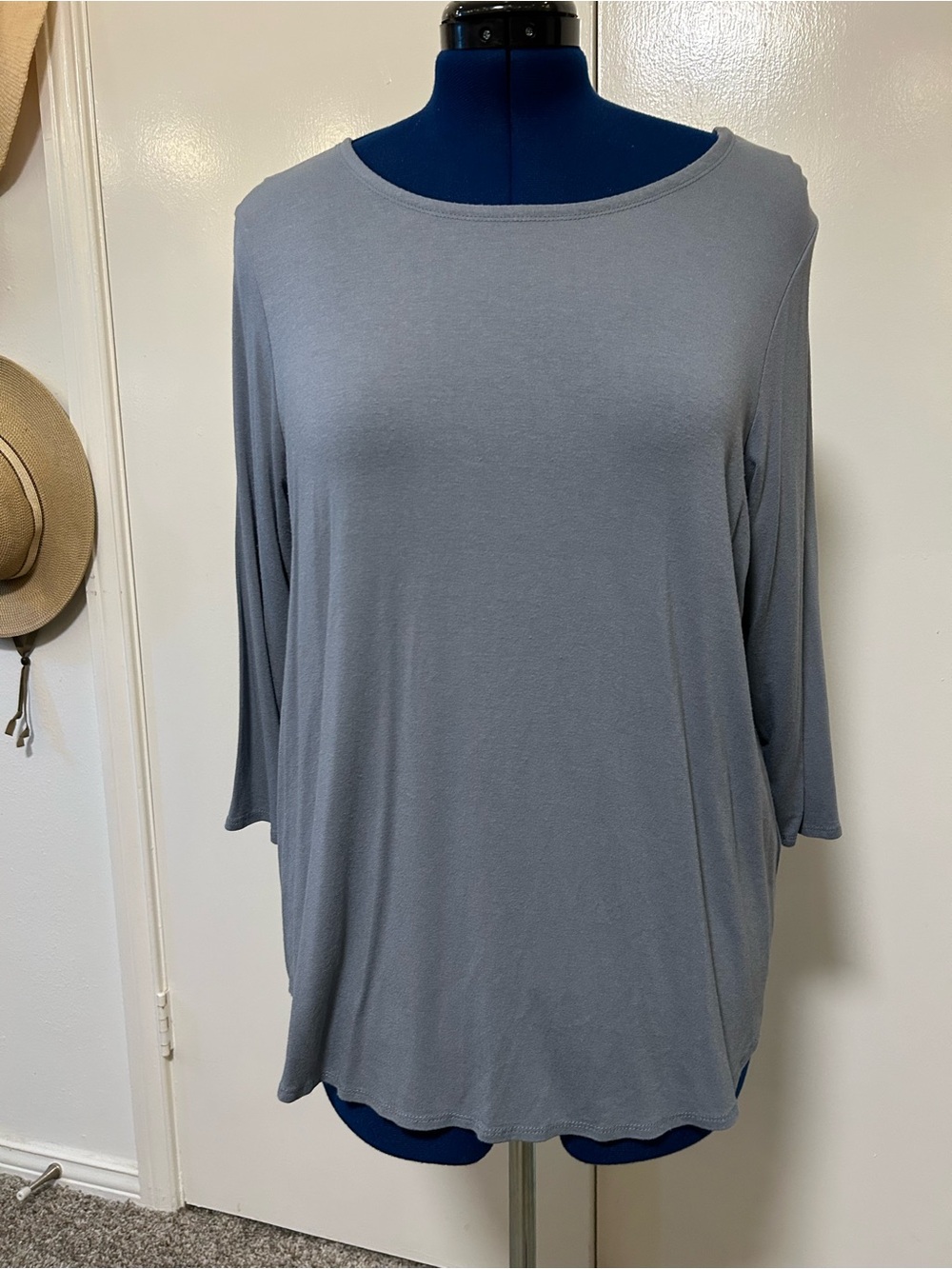 Cupio Relaxed Scoop Neck Long Sleeve Top in Slate